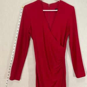 Le Chateau Red Long Ruched faux wrap dress medium. Excellent condition like new.